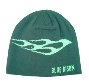 Green Flame Skull Cap Beanie