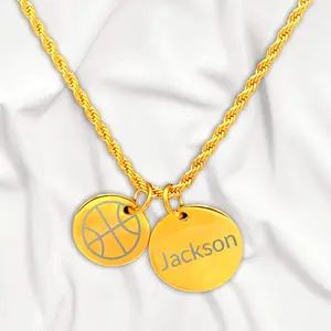 Personalized Gold Two Charm Basketball Necklace 18K Gold Plated PVD Stainless Steel 18-20 Inch Chain Customizable Name Gift