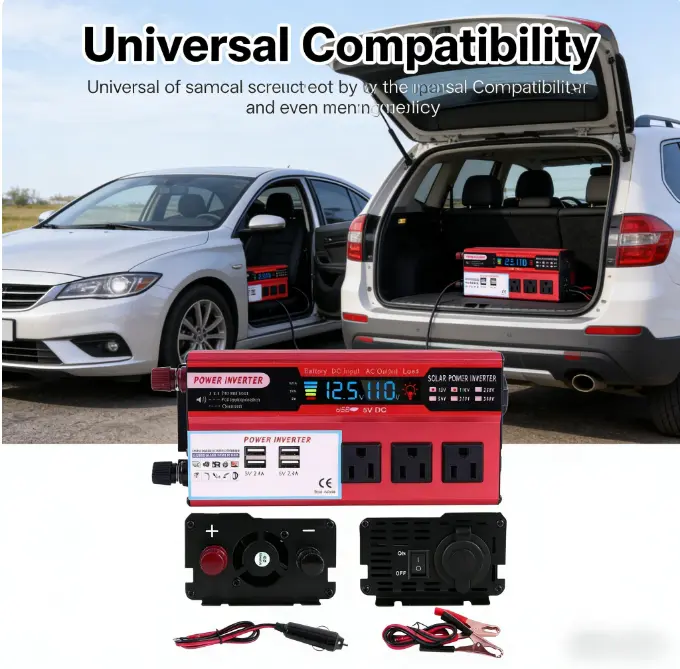 500W Portable Pure Sine Wave Power Inverter Power Station - DC 12V to AC 110V, 4 USB Ports, 3 AC Outlets, Universal Charger, LED Light for Camping Emergencies
