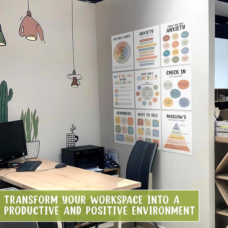 Care Mental Health Posters set 10 Multicolor, Therapy Office Decor, Counseling Office Must Haves School Counselor PR Colorful for Transforming Your Workspace into a Productive and Positive Environment