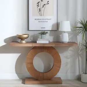 53.2in Modern Minimalist Wooden Console Table Circular Base Wooden Console Table  – Elegant Decorative Accent for Entryway, Living Room, and Hallway accent table