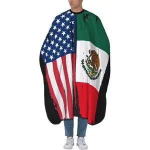 Usa Mexico Flag Salon Barber Cape For Men/Women - Professional Hairdressing Waterproof Hair Cutting Cape With Adjustable Snap Closure-Haircut Apron For Hair Stylist And Home Use-55''X66''