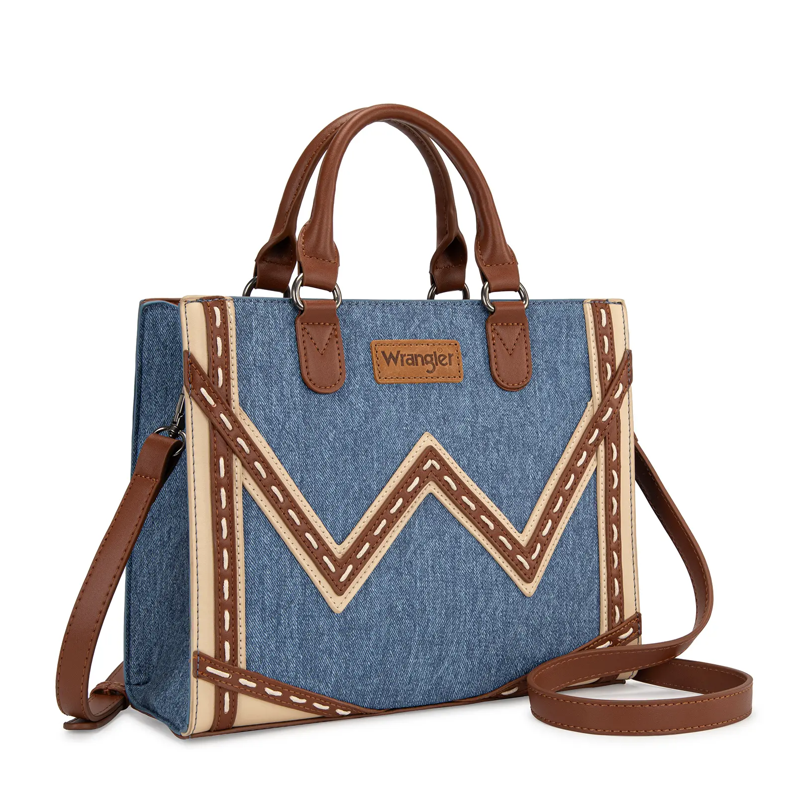 Wrangler Western Contrast Stitch Chevron Denim Tote Bag
