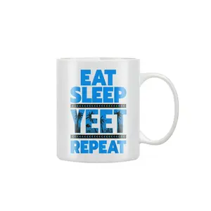 11oz WWE Jey Uso Classic Printed Ceramic Coffee Mug, Reusable Washable Sublimation Drinkware with "Eat Sleep Yeet Repeat" Design, WDX Themed Kitchenware (reuse-friendly)