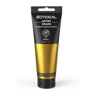GOTIDEAL Metallic Acrylic Paint V Tubes(120ml, 4.1 oz) Non Toxic Non Fading,Rich Pigments for Painters, Adults & Kids, Ideal for Canvas Wood Clay Fabric Ceramic Craft Supplies (Metallic Gold 24K)