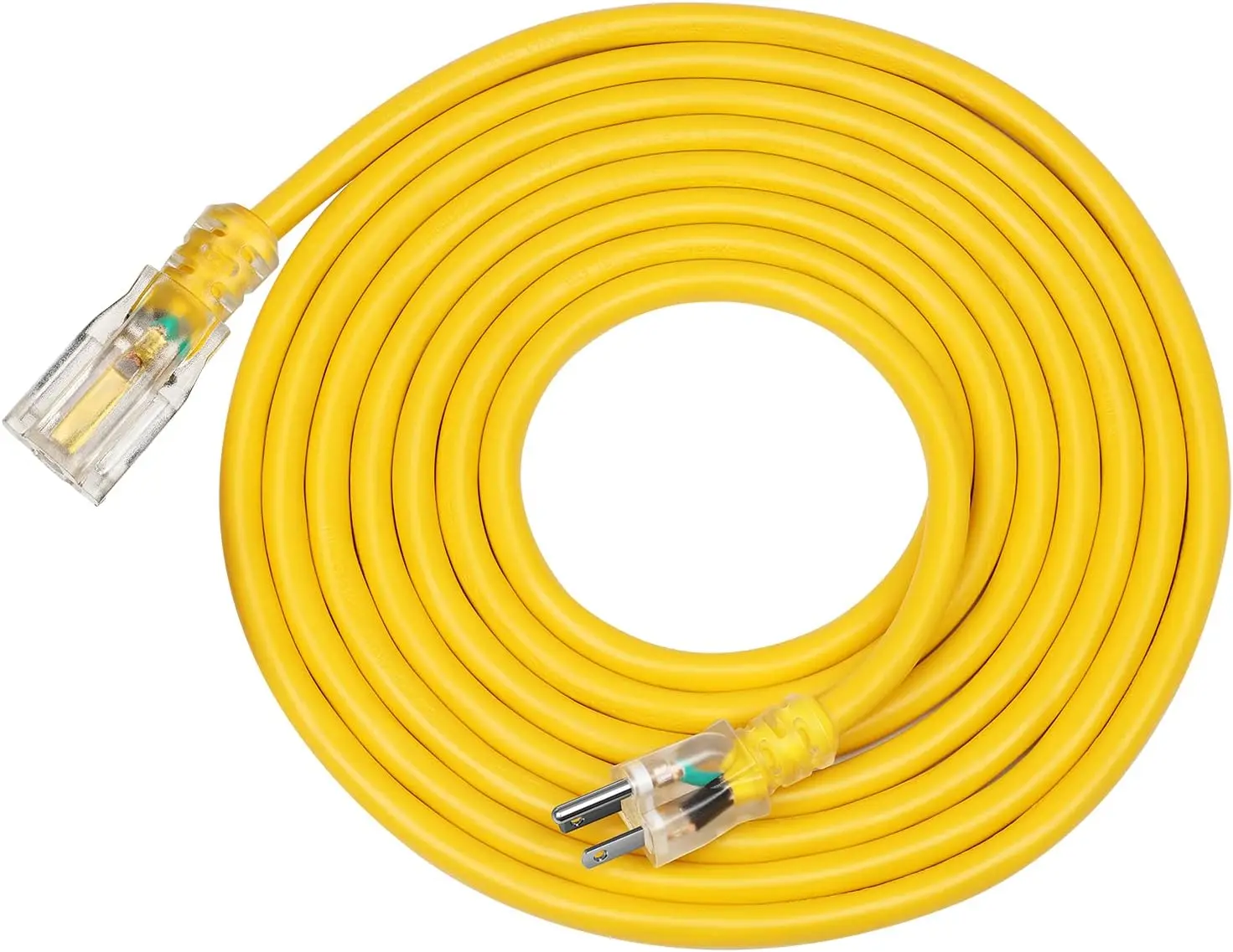 DEWENWILS 15 FT 12/3 Gauge Indoor/Outdoor Extension Cord with LED Lighted End, SJTW 15 Amp/125V/1875W Yellow Outer Jacket Contractor Grade Heavy Duty Power Cable with Grounded Plug, ETL Listed HNCY15A