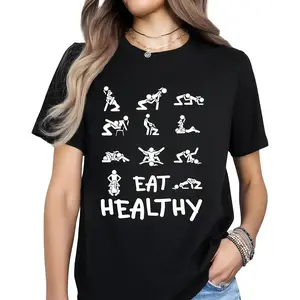 Healthy Lifestyle Graphic Tshirt Tee for Men Funny Fitness Motivational Print 100% Cotton Breathable Soft Classic Streetwear Top Unisex Casual Outfit Good Graphic Tee 90s Inspired Menswear Sports Everyday T Shirts for Men