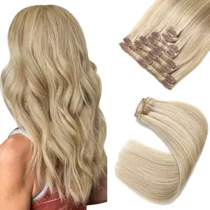 Clip In Hair Extensions Real Human Hair 18 Inch 120g 8pcs #18/613 Dark Blonde Highlighted Bleach Blonde Soft Remy Human Hair Clip in Extensions Straight Double Weft For Women Easy To Use Breathable More Hair Thickness Tangle-free Shiny Natural-looking