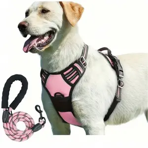 Dog Harness for Large Dogs , Easy On and Off Service Dog Vest,  Adjustable Reflective Pet Vest for Walking Hiking Training,Cats, Dog Walking Leash And Harness Accessory Set