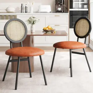 Garvee Dining Chairs Set of 2, Rattan Kitchen Chairs with Thicken Upholstered, Modern Dining Room Chairs Set of 2, Space Saving Dining Chairs with Metal Legs for Living Room