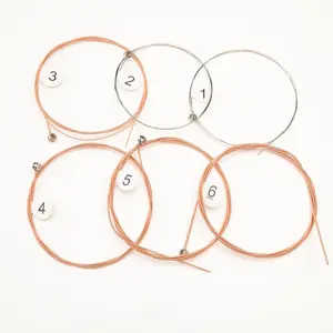 6 count Acoustic Guitar Strings Set (String Gauge 0.01-0.05),(10-50), Replacement Bronze Strings, Ideal for Beginners and Performers - (Color, Red Copper)