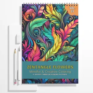 Adult Coloring Books Spiral Bound Page One Sided Design Gifts Arts and Crafts with Fun, Easy, and Mindfulness Relaxing Coloring Pages to Relax, Anxiety and Depression 24 Colorful of Zentangle Flowers