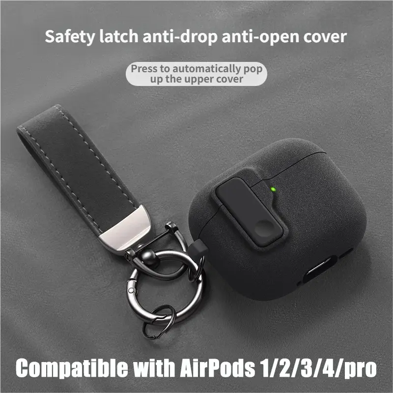 Accessories Suitable for AirPods 1/2/3/4 pro Cases with Safety Lock & Keychain - Secure Soft Cover for Wireless Charging, Button Access & Anti-Slip Grip