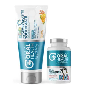 Great Oral Health Kids Care Pack - Fluoride-Free Yummy Orange Toothpaste & Strawberry Vanilla Oral Probiotics for Daily Oral Care