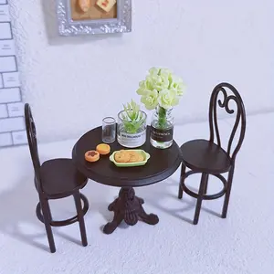 1:12 Scale Mini Metal Coffee Table and Chair Set 3Pcs Titanium Alloy Dollhouse Furniture Black Table Two Chairs Elegant Curved Design for Patio Scene Display Perfect for Dollhouse Enthusiasts Durable Dollhouse Accessory Christmas Easter New Year Gift