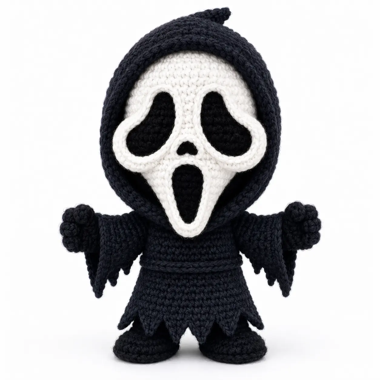 Ghost Face Crochet Doll, Handmade Horror Amigurumi Plush, Spooky Halloween Crochet Toy, Creepy Car Charm, Horror Fan Gift
