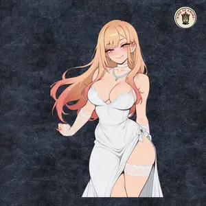 Elegant Blonde Anime Girl Sticker, White Dress Manga Character Decal, Aesthetic Waifu Sticker for Laptop Phone Water Bottle