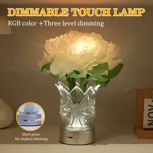 Rechargeable RGB Artificial Flower Light, Eternal Preserved Flower Atmosphere Lamp with Remote Control, Color Changing Desk Lamp for Bedroom Home Decor Gifts - Rose/Peony