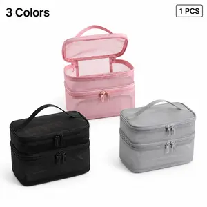 Women's Large-Capacity Mesh Makeup Bag - Portable Cosmetic Organizer, Travel Toiletry Storage Pouch for Daily Beauty Use