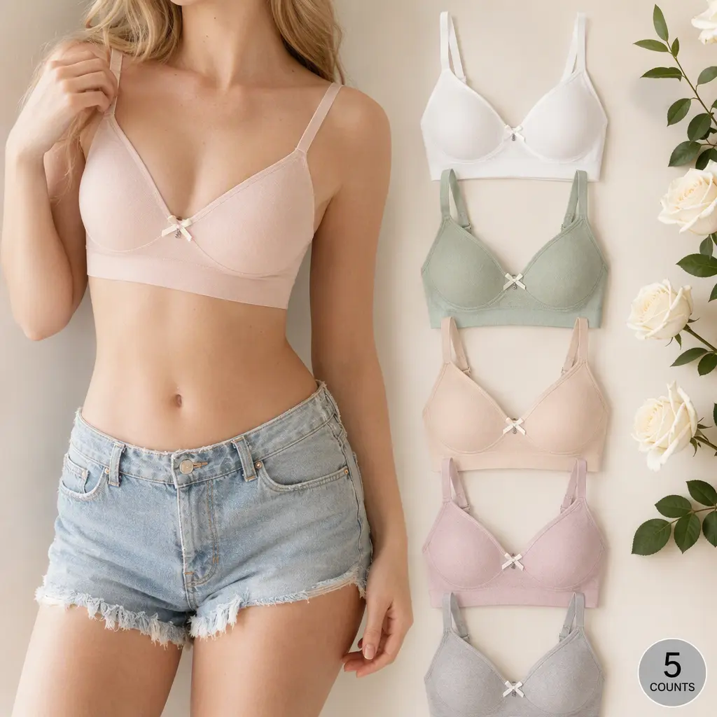 5 Pack Soft Wireless Bras for Women, Seamless Everyday Comfort No Underwire Sleep Lingerie, Gentle Stretchy Casual Home Bras