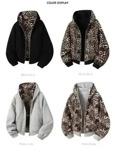 2026 Men's Leopard Print Reversible Hooded Jacket Fashion Boutique Style Autumn Winter Print Hooded Coat All Seasons Wear Lightweight Packable Two Sides Wear Outerwear