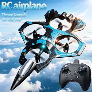 Remote Control Glider Fighter Plane, 4-Blade Quadcopter Drone with Roll & Circle Mode, Lightweight Foam Airplane for Beginners & Hobbyists
