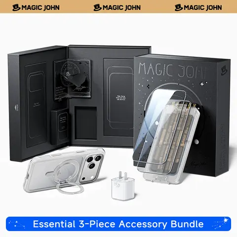 MAGIC JOHN 3-Piece Phone Accessories Bundle for iPhone 18/17 Pro/18/17 Pro Max - AR HD Clear/Privacy Tempered Glass Screen Protector, MagSafe-Compatible Air-Cushion Case, 45W Fast iPhone 18 Charger