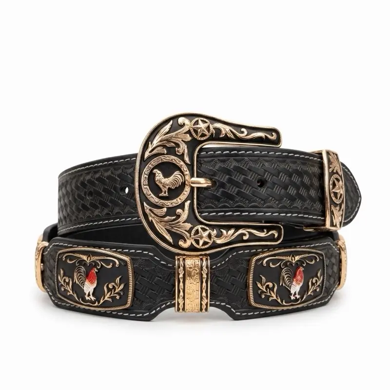Men's Solid Black Western Belt with Ornate Buckaroo Buckle, Casual Cowboy Waist Belt for Jeans and Dress Pants, Clothes, Men's Accessories For Adults, Western Buckle, Country Boy Style, Carbon Black Men's Belts