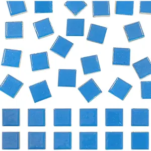50 count Blue Mosaic Tiles for Crafts 1" Ceramic Tiles Assorted Colors Square Ceramic Mosaic Project Supplies for Photo Frame Mosaic Stepping Stones Bath Old Pool Furniture Decor