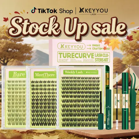 KEYYOU Bare  TrueCurve Lash Clusters Kit, Natural DIY Lash Extensions, Soft Bare Style Invisible C Curved Band 8-16mm, 120 TrueCurve Fit Clusters, Lightweight & Comfortable Everyday Wear#September Stock Up