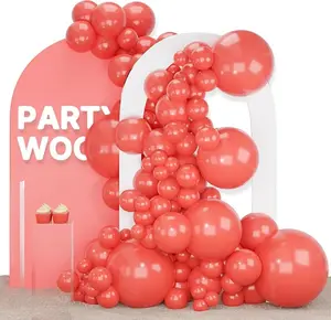 PartyWoo Coral Round Rubber Balloon Arch Kit, 140pcs 18/12/10/5in Different Sizes Coral Pink Light Red Latex Balloons for Wedding, Summer Birthday Party Decorations Red-Y22