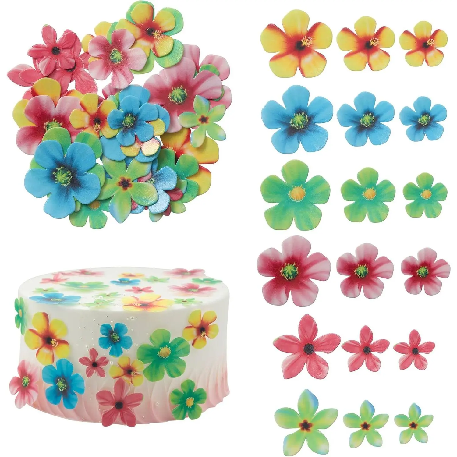 35Pcs Edible Flowers Cake Decorations Beautiful Flowers Cupcake Toppers Cake Toppers for Wedding Cake Birthday Party Food Decoration Mixed Size & Colour