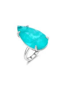 1PC S17 * 30MM Blue Colorful Treasure Ring, Copper Plated Real Gold Luxury Water Drop Women's Ring