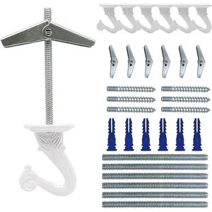 6 Pcs White Ceiling Hooks for Hanging Plants, Plant Hooks for Indoor Outdoor Hanging Baskets, Swag Ceiling Hook with Toggle Hooks for Hanging Lights Flower Installation Screw in Hooks