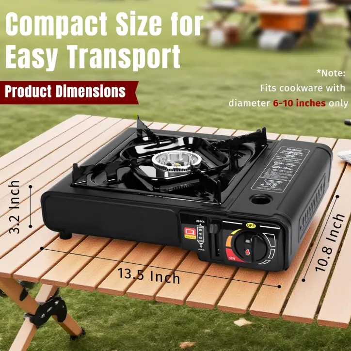 Portable Single Burner Camping Stove (Portable Stove) with Carrying Case - Press-Power Auto-Ignition System, Dual Fuel Design, High Heat Output, Compact Multi-Functional for Outdoor Cooking, RV Trips, Backup Use