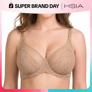 HSIA Mermaid Scales Sexy Lace Plus Size Unlined Underwire Non-padded Full Coverage Minimizer Bra with Back Smoothing for Large Bust Women