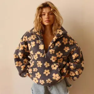 Women's Loose Floral Graphic Fleece Fabric Outerwear, 2025 Warm Wool Sweater for Autumn & Winter