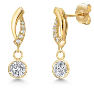 Gem Stone King 14K Yellow Gold Infinity Drop Earrings For Women | 5MM Round Gemstone Birthstone and Lab Grown Diamond Accents | Fine Gold Jewelry for Her Mom Wife