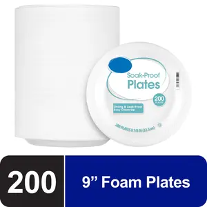 Soak-Proof Disposable Round Foam Plates 9 in, 200 Count - Versatile and Easy to Use for Various Applications