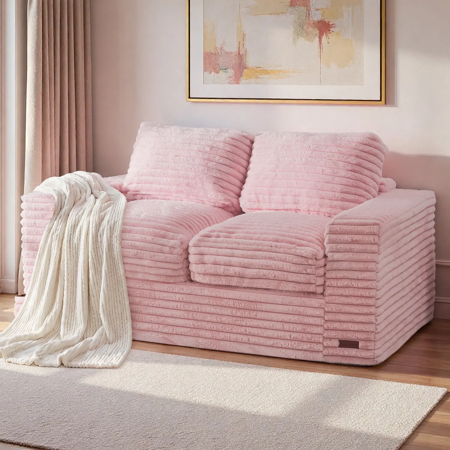 MAXYOYO Boneless Loveseat Bean Bag Couch with Pillows and Armrests, Striped Floor Sofa