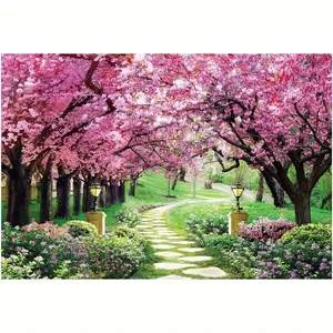 Spring Backdrop Flower Tree Garden Path Landscape Background Wedding Baby Shower Birthday Party Decor Banner Supplies Studio Photography Photo Booth Prop Gift
