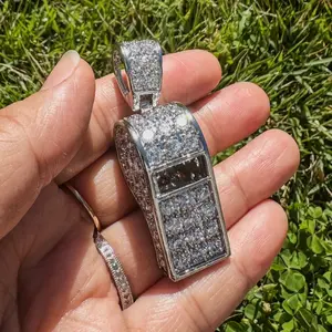 Charming 925 Sterling Silver Whistle Pendant with white CZ stones, 2.5” long, wide-1”, weighted -38.9g