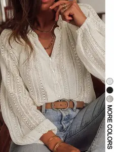 Elegant Women's Long Sleeve V Neck Shirt, Single Button Front Loose Fit Blouse, Stylish Ladies Top for Casual Wear