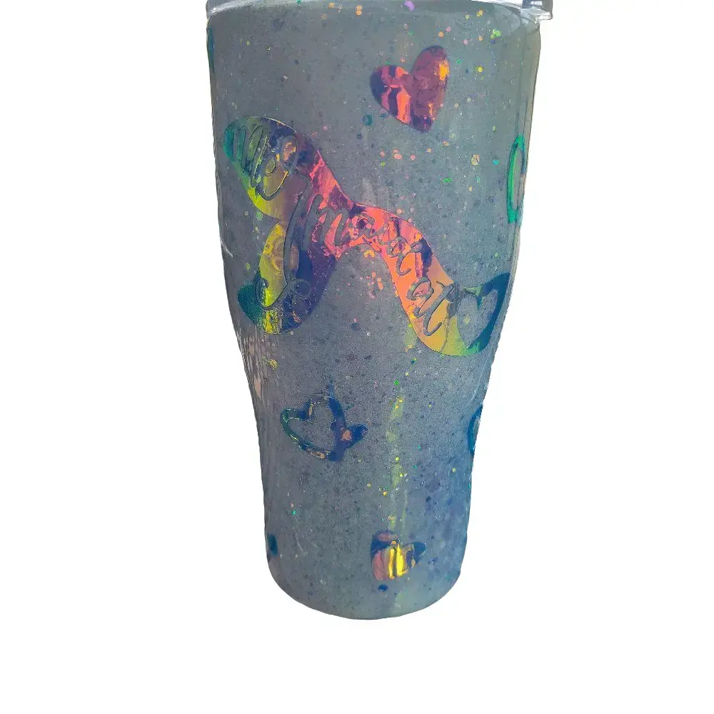 30oz Glitter Tumbler with Colorful Mermaid Heart Design Reusable Personalized Water Bottles Glitter  Cup  Drinkware