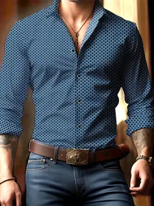 Men's Classic Fashion Elegant Fitted Long Sleeve Shirt, British Style Business Series, Single Button Collar, All Seasons Wearable Top