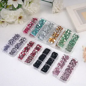 1560pcs DIY Boxed Multi-Color Flat Bottom Resin Nail Rhinestones, 2-6mm Multiple Sizes, for Handmade Fashion Shoes Clothes Makeup Bags & Nail Decorations