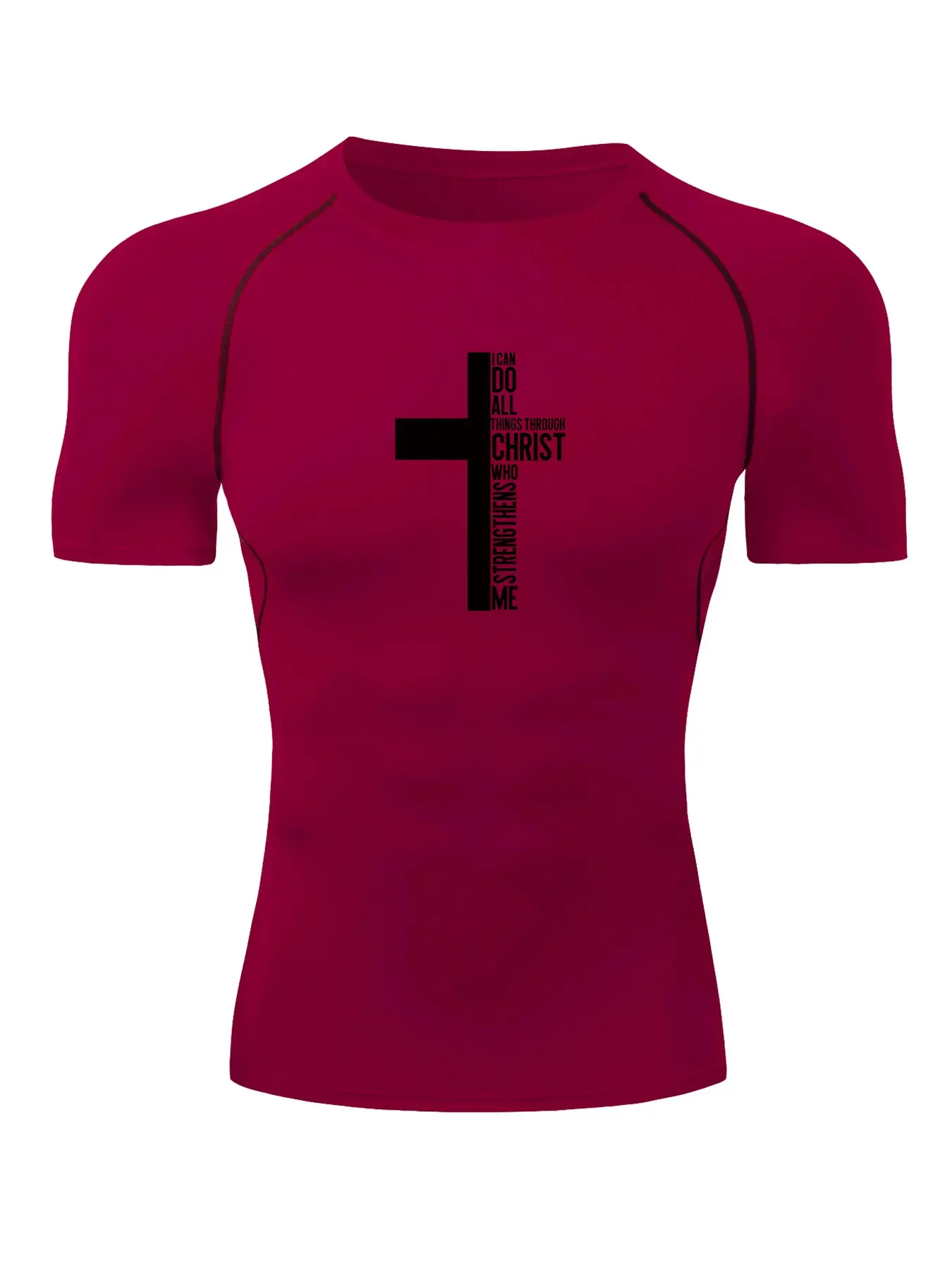 Cross Graphic Short Sleeve Compression Shirt for Men, Gym Workout Running Sporty Tees, Summer Quick-Dry Breathable Round Neck T-Shirt, Tight Fit Undershirt Baselayers Rash Guard, Gym Outfits