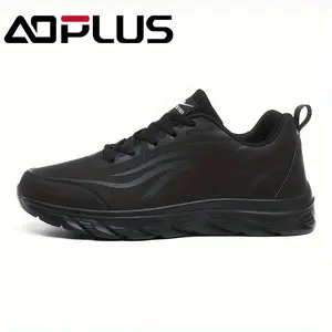 Men’s Classic Casual Sneakers – All Black Waterproof Leather Shoes, Slip-Resistant Comfortable Walking & Sports Trainers for Daily Wear, Durable Stylish Athletic Footwear