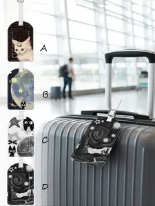 Cat Starry Sky Pattern Leather Luggage Tag, Waterproof Design, Travel Accessory for Suitcases and Cruises, Includes Name ID Card