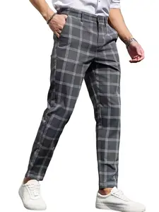 1 Pack Men's Plaid Checked Pants Menswear Retro British Style Stretchy Slim Fit Breathable Comfortable Wrinkle-Resistant Casual Fitted Trousers for Daily Commute & Streetwear Enthusiasts
